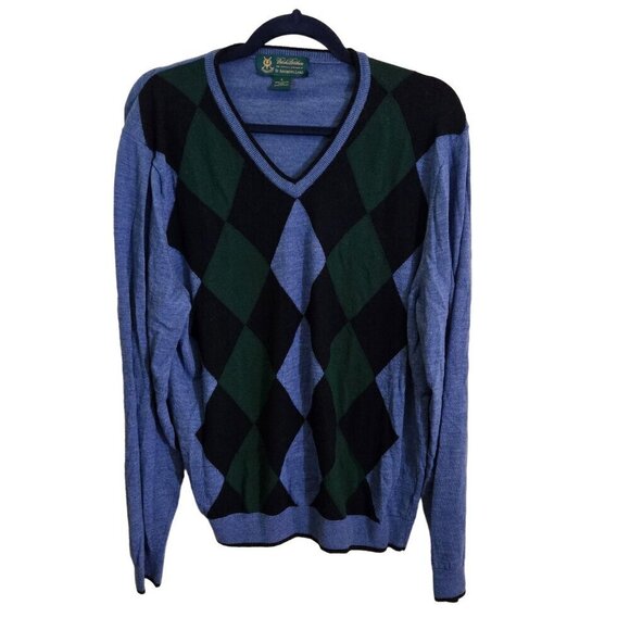 Brooks Brothers St. Andrews Links 100% Saxxon Wool Argyle Sweater Size L - Picture 1 of 3